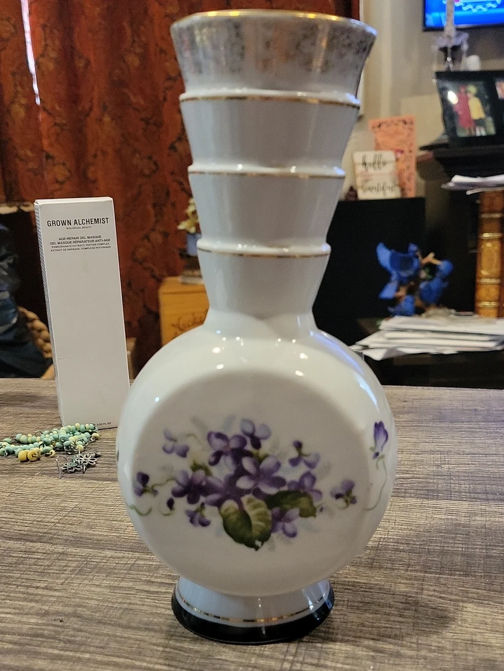 Antique Violets Med.Vase/ Made In Japan,Antique,EUC